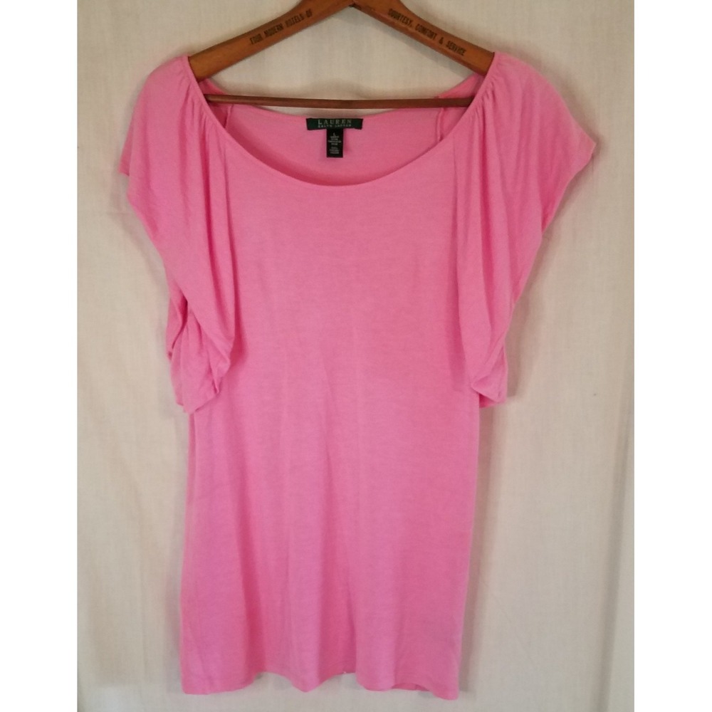 Lauren Ralph‎ Lauren Pink Ruffle Sleeve Top Shirt Women's Large Pullover